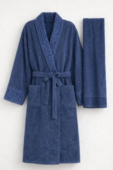 Su Yolu xl Beden 2 Parça Bornoz Takımı İndigo - Çeyiz Diyarı