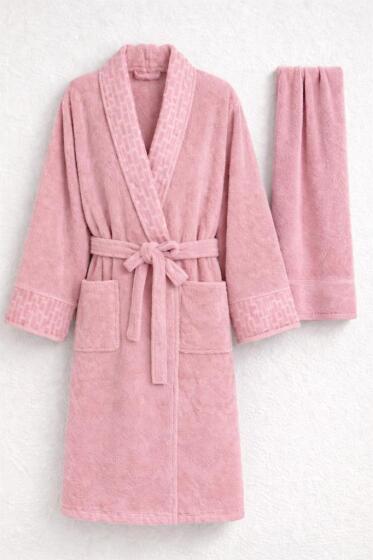 Su Yolu xl Beden 2 Parça Bornoz Takımı Pembe - Çeyiz Diyarı
