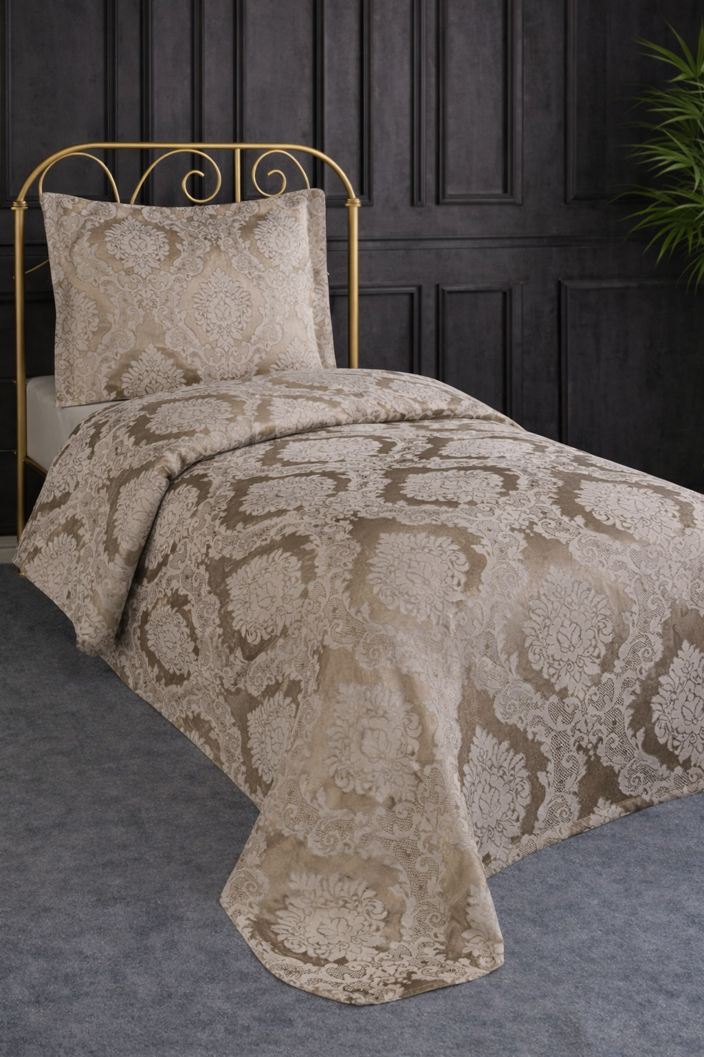 Şulem Jakarlı Şönil Tek Kişilik 2 Parça Yatak Örtüsü Cappucino - 1