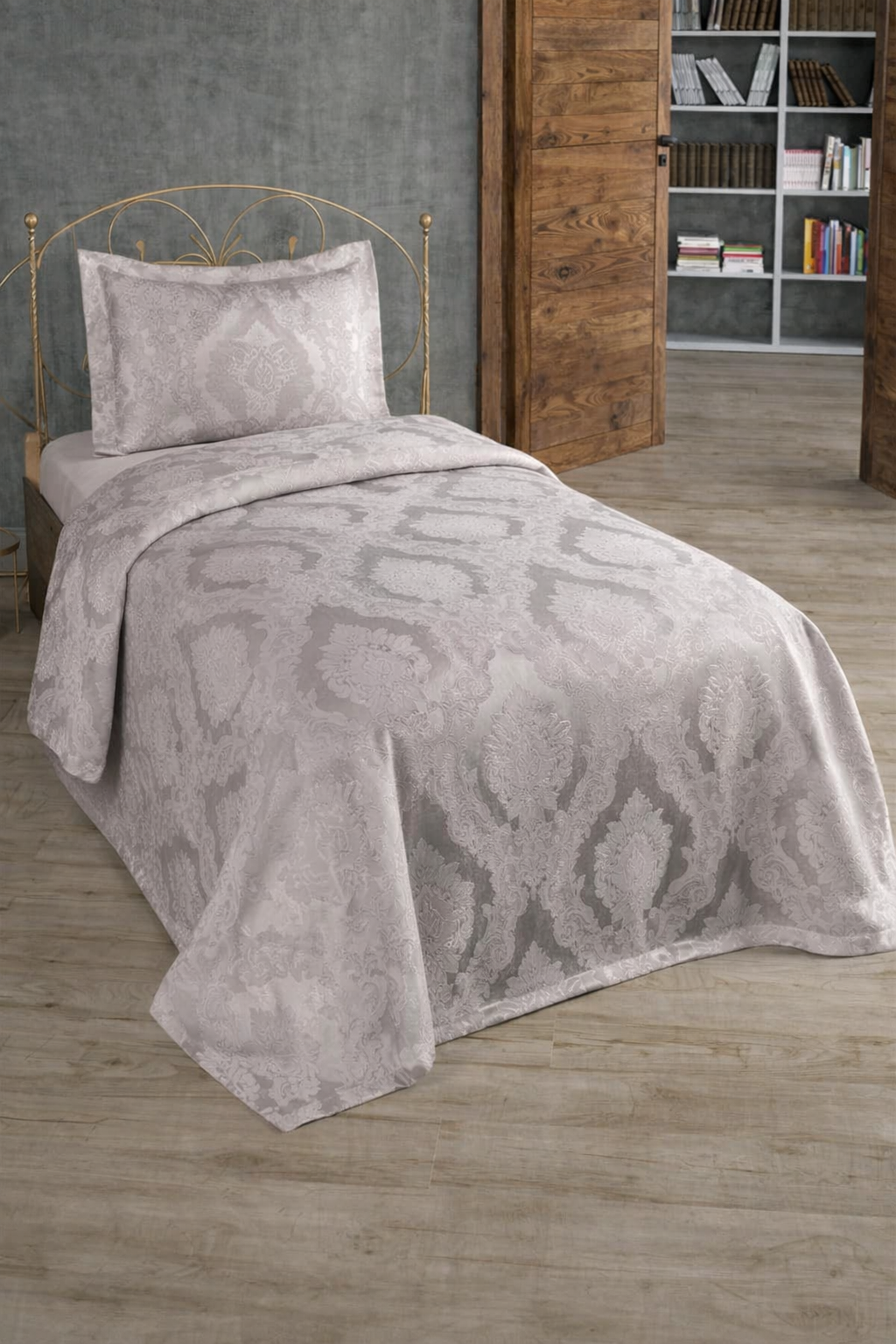 Şulem Jakarlı Şönil Tek Kişilik 2 Parça Yatak Örtüsü Gri - 1