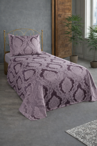 Şulem Jakarlı Şönil Tek Kişilik 2 Parça Yatak Örtüsü Mürdüm - Çeyiz Diyarı