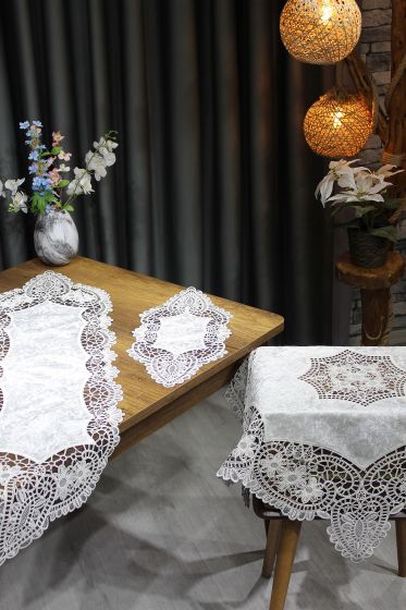Suman Kordone Lüx Kadife Nakışlı 5 Parça Salon Takımı Siyah Gümüş - Çeyiz Diyarı (1)