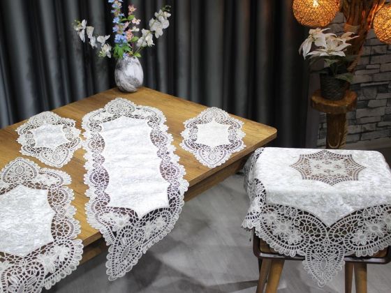 Suman Kordone Lüx Kadife Nakışlı 5 Parça Salon Takımı Siyah Platin - Çeyiz Diyarı