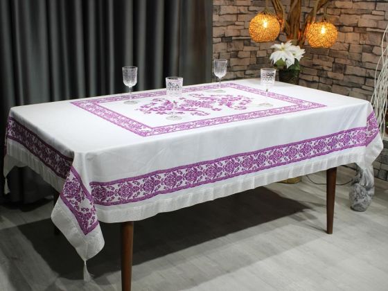 Suna Dikdörtgen Baskılı Masa Örtüsü Mürdüm - Çeyiz Diyarı