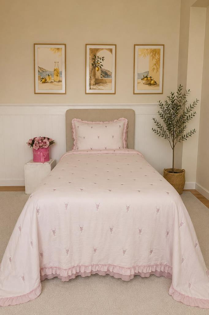 Sweet Girl Elyaf Dolgulu Tek Kişilik 180x240 Cm Yatak Örtüsü Pudra - 1