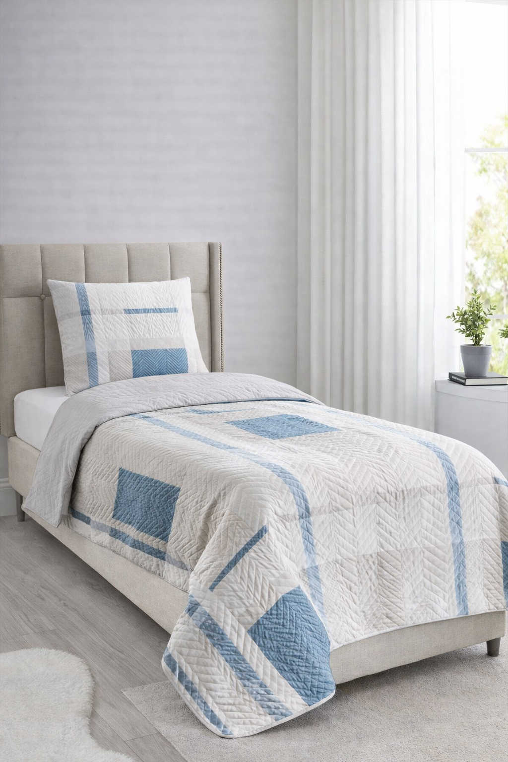 Taç Kristal Atlas Tek Kişilik Dört Mevsim Nevresim Takımı Mavi - 1