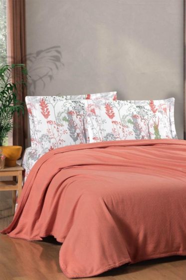 Taç Kristal Breeze Ponponlu Çift Kişilik Pike Takımı Kiremit - Kristal