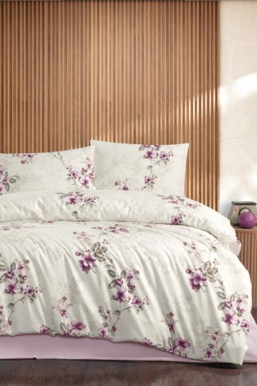 Taç Kristal Eva Terry Cotton Çift Kişilik Nevresim Takımı Mürdüm - Çeyiz Diyarı
