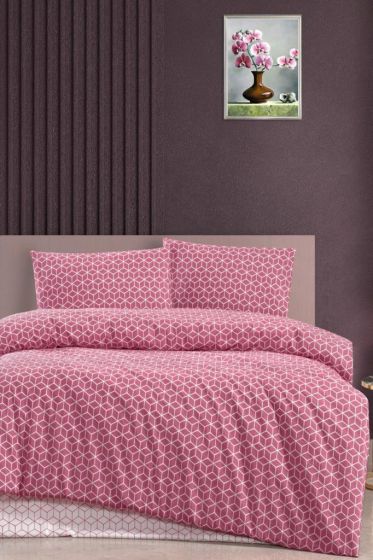 Taç Kristal Puzzle Terry Cotton Çift Kişilik Nevresim Takımı Fuşya - Çeyiz Diyarı