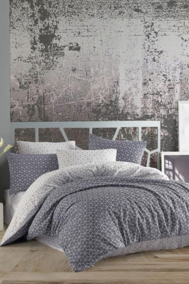 Taç Kristal Puzzle Terry Cotton Çift Kişilik Nevresim Takımı Gri - Çeyiz Diyarı
