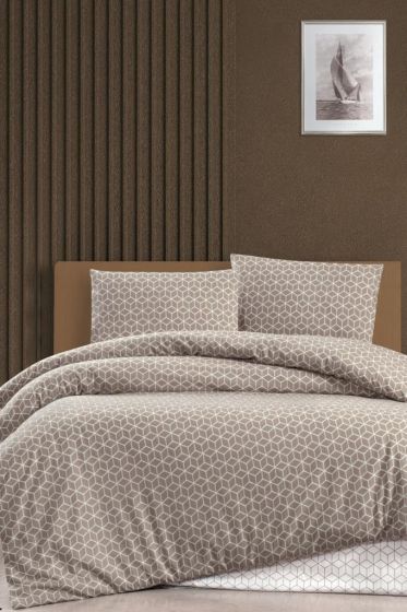 Taç Kristal Puzzle Terry Cotton Çift Kişilik Nevresim Takımı Kahve - Çeyiz Diyarı
