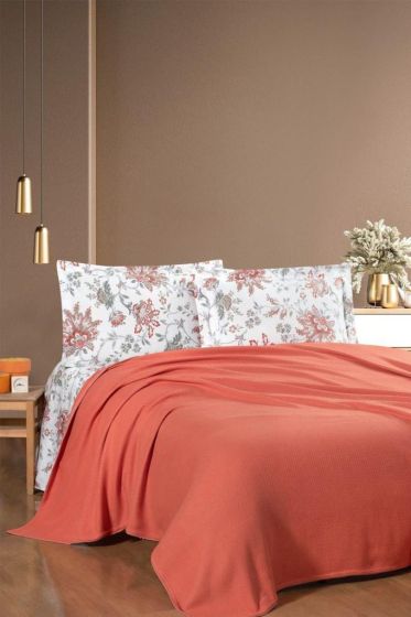 Taç Kristal Vita Ponponlu Çift Kişilik Pike Takımı Kiremit - Kristal