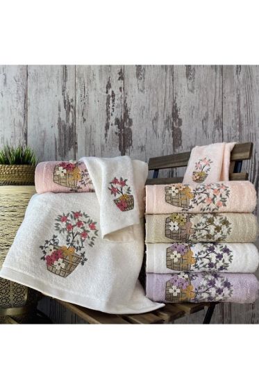 Tanya Nakışlı Çeyizlik 6lı Bambu El Yüz Havlusu 50x90 Cm - Çeyiz Diyarı