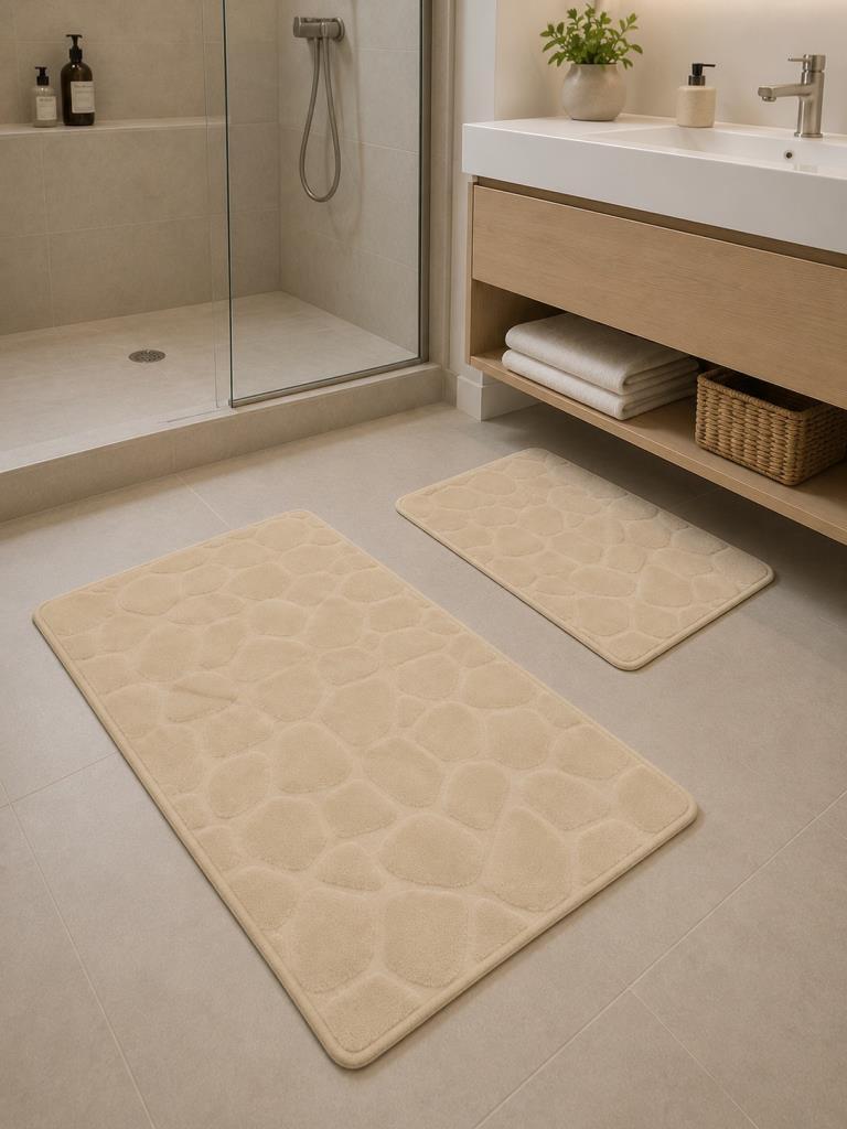 Taş Puffy Pamuklu 2li Banyo Paspası Bej - 1