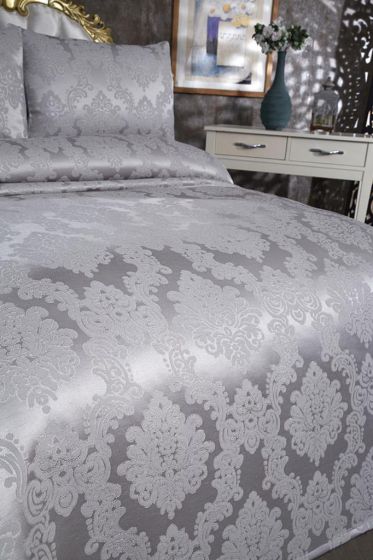 Toprak Jakarlı Şönil Yatak Örtüsü Gri - Çeyiz Diyarı (1)