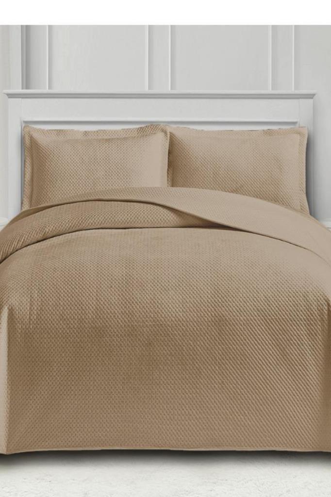 Toskana Çift Kişilik Lüks Kadife Yatak Örtüsü Cappucino - 1