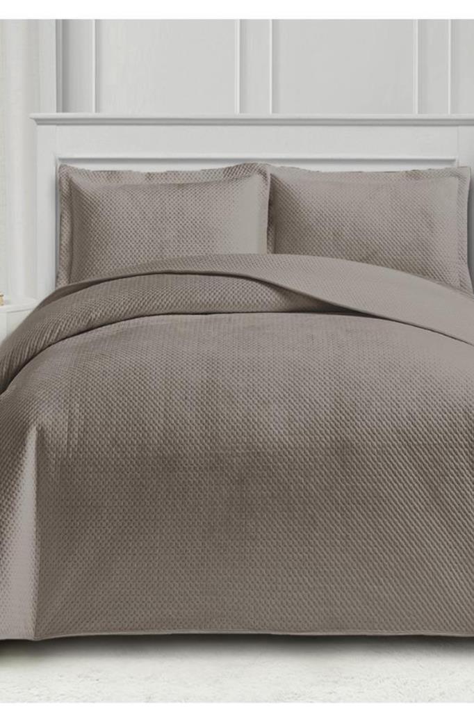 Toskana Çift Kişilik Lüks Kadife Yatak Örtüsü Koyu Taş - 1