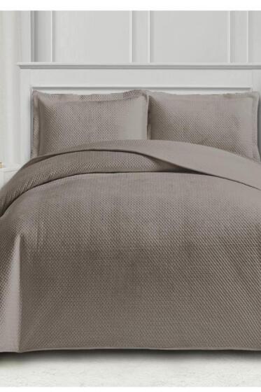 Toskana Çift Kişilik Lüks Kadife Yatak Örtüsü Koyu Taş - Çeyiz Diyarı