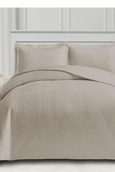 Toskana Çift Kişilik Lüks Kadife Yatak Örtüsü Taş - Çeyiz Diyarı