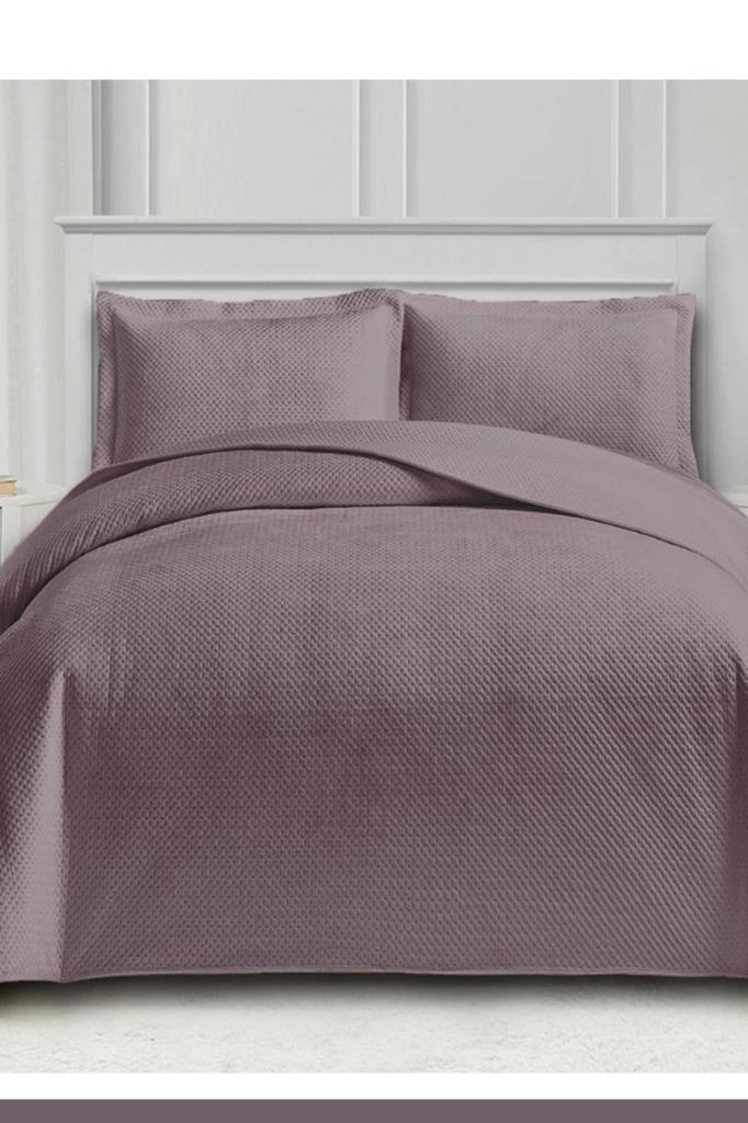 Toskana Tek Kişilik Lüks Kadife Yatak Örtüsü Mürdüm - 1