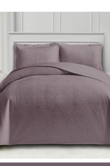 Toskana Tek Kişilik Lüks Kadife Yatak Örtüsü Mürdüm - Çeyiz Diyarı