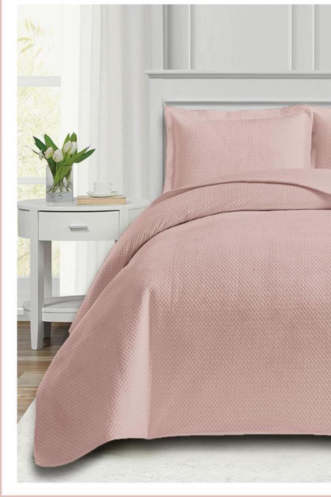 Toskana Tek Kişilik Lüks Kadife Yatak Örtüsü Pudra - 1