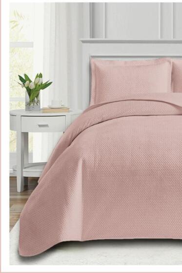 Toskana Tek Kişilik Lüks Kadife Yatak Örtüsü Pudra - Çeyiz Diyarı