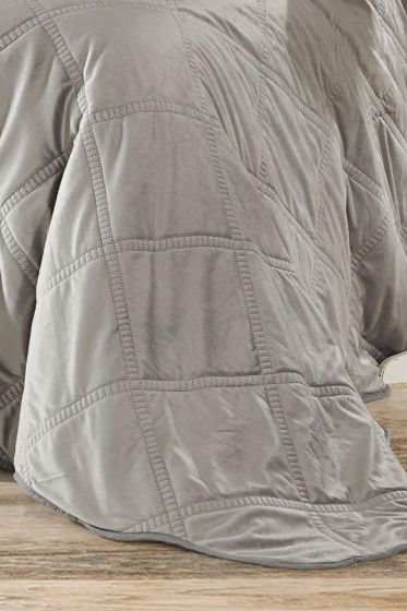 Toyo Çift Kişilik Lüks Kadife Yatak Örtüsü Gri - Çeyiz Diyarı (1)