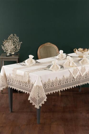 Tual Masa Örtüsü Takımı 26 Parça Altın - Çeyiz Diyarı