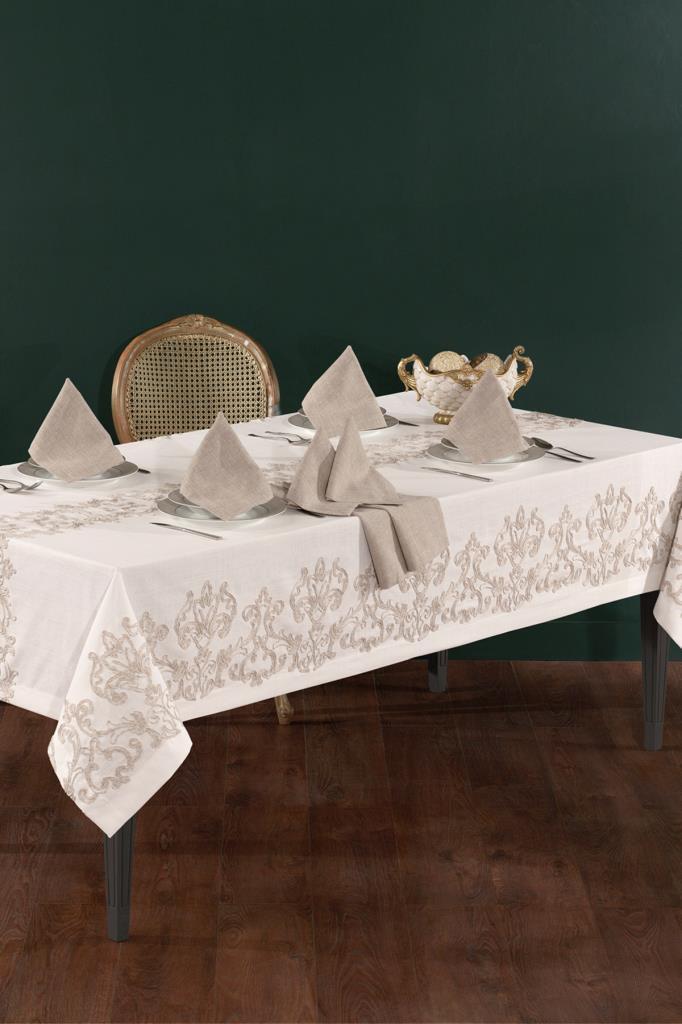 Tuğra Keten A.Servisli Masa Örtüsü Takımı 13 Parça Ekru - 1