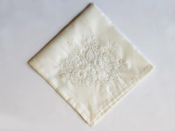 Tulip İncili Saten Bohça Krem - Çeyiz Diyarı