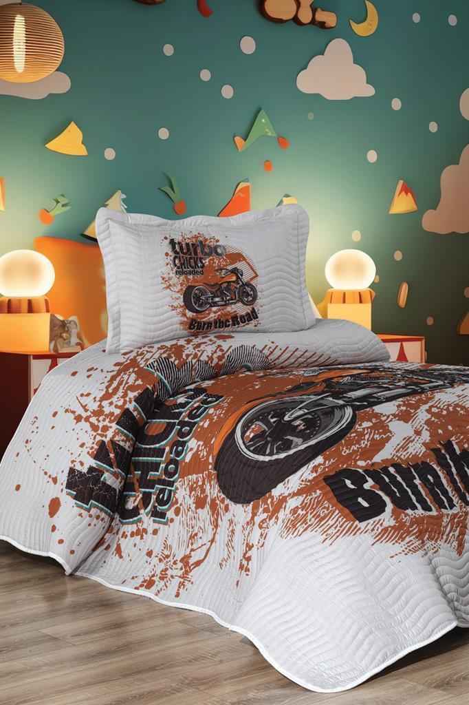 Turbo Motor Baskılı Kapitoneli Tek Kişilik Yatak Örtüsü - 1