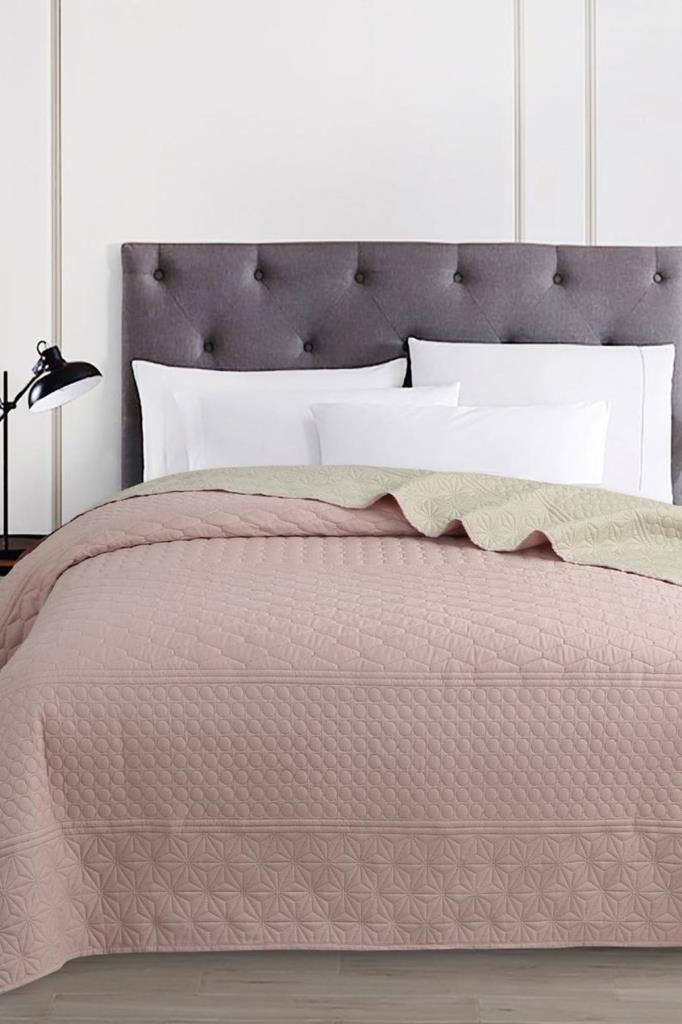 Ultrasonik Kapitoneli Doremi Çift Taraflı Çift Kişilik Yatak Örtüsü Pudra - 1