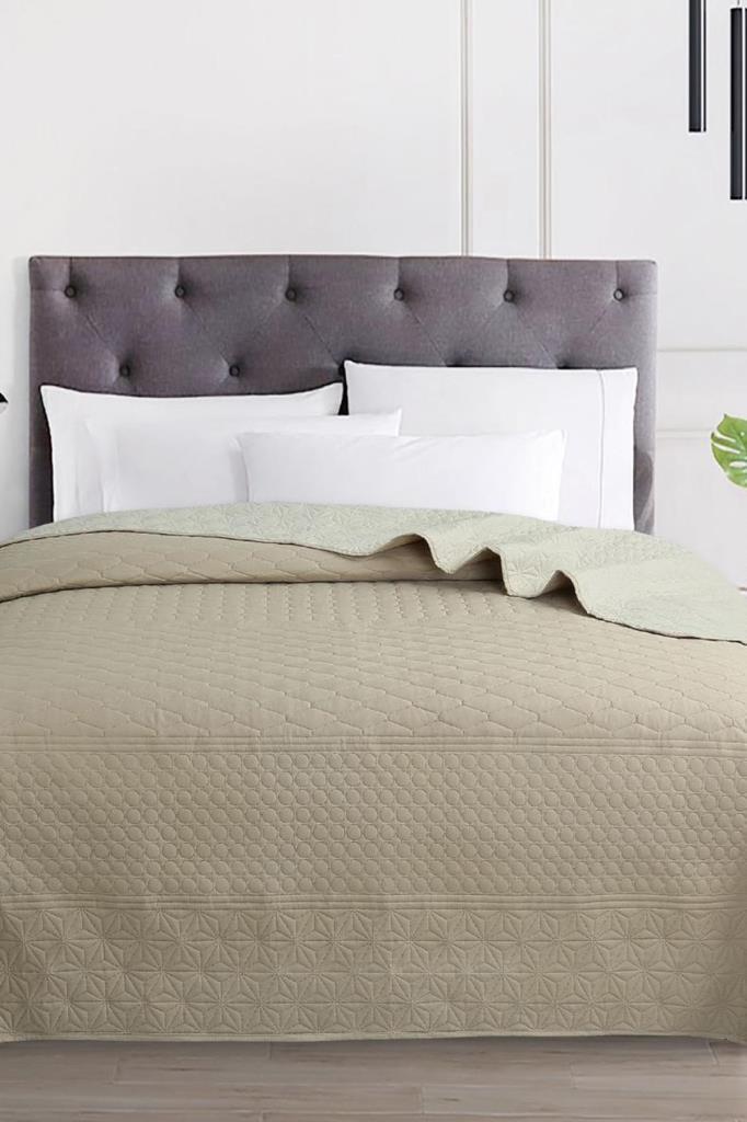 Ultrasonik Kapitoneli Doremi Çift Taraflı Tek Kişilik Yatak Örtüsü Bej - 1