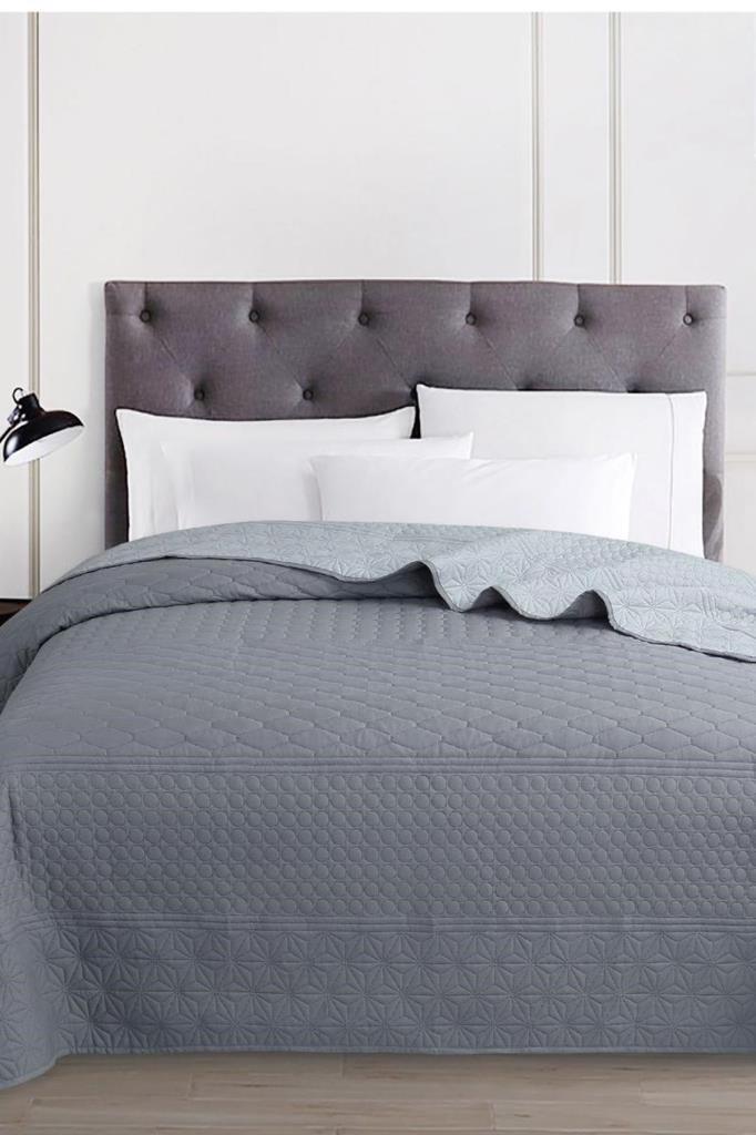 Ultrasonik Kapitoneli Doremi Çift Taraflı Tek Kişilik Yatak Örtüsü Gri - 1