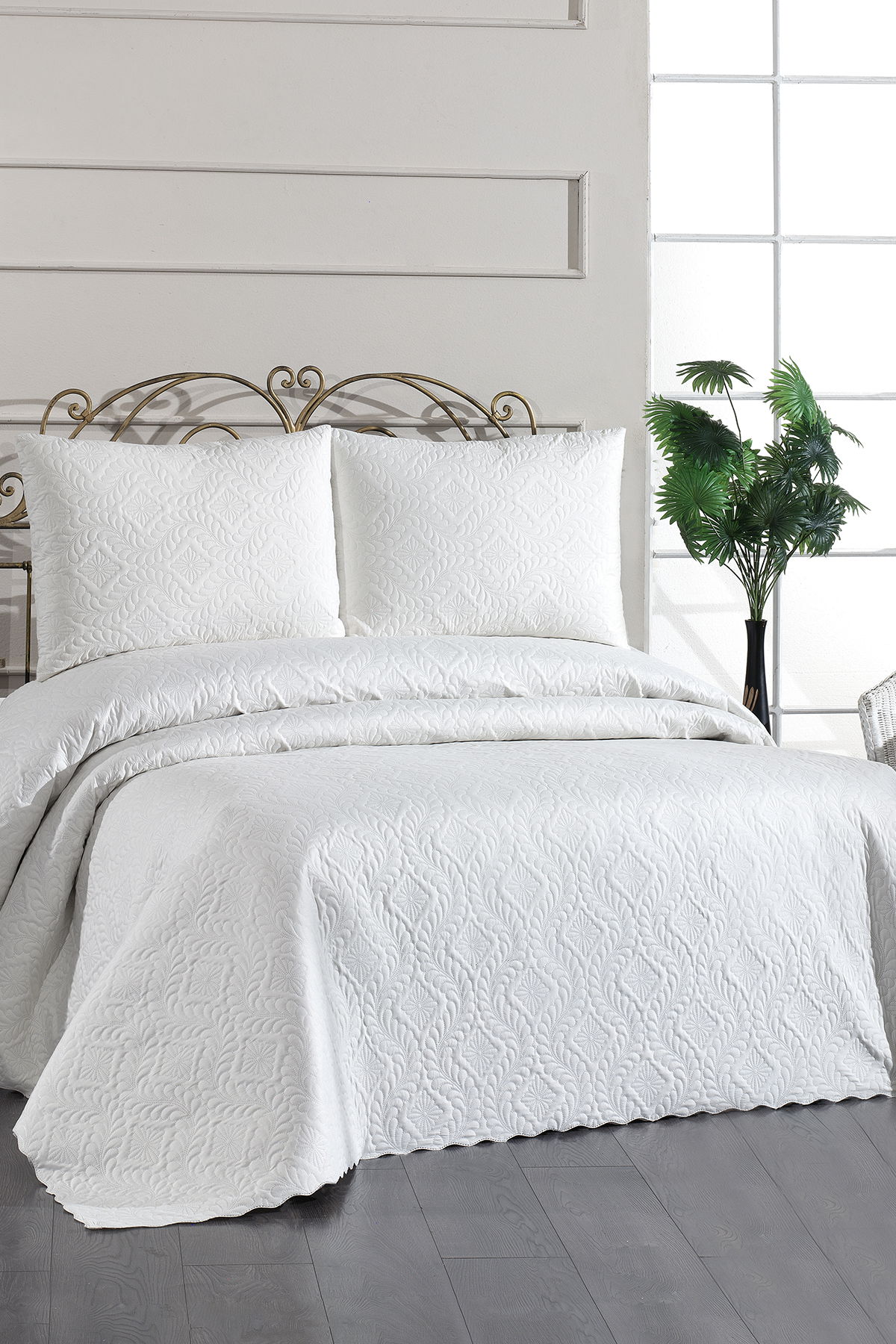 Ultrasonik Kapitoneli Elite Çift Kişilik Yatak Örtüsü Krem - 1