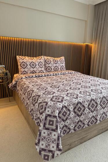 Ultrasonik Kapitoneli Nomad Çift Kişilik Pike Takımı 195x235 cm Lila - Çeyiz Diyarı