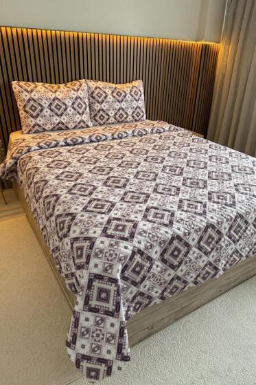 Ultrasonik Kapitoneli Nomad Çift Kişilik Pike Takımı 195x235 cm Lila - Çeyiz Diyarı (1)