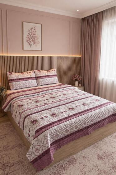 Ultrasonik Kapitoneli Rossera Çift Kişilik Pike Takımı 195x235 cm Lila - Çeyiz Diyarı