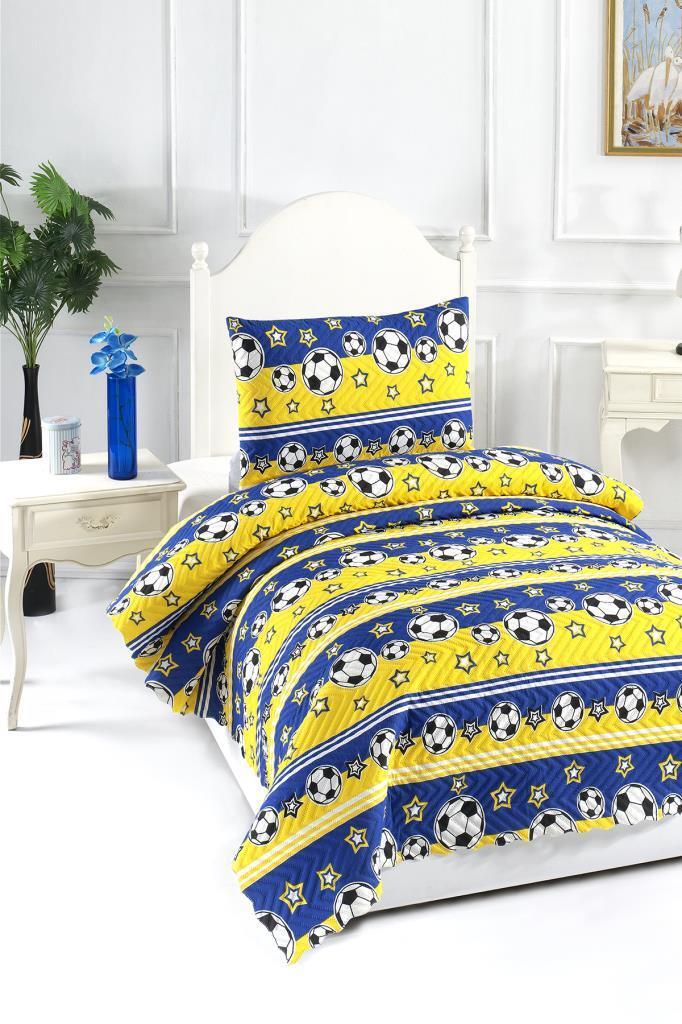 Ultrasonik Kapitoneli Şampiyon Tek Kişilik Yatak Örtüsü Sarı Lacivert - 1