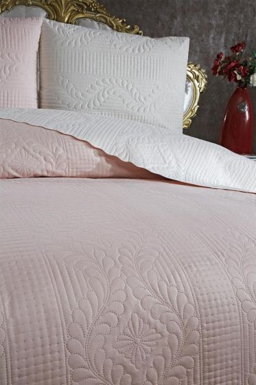 Ultrasonik Kapitoneli Sanem Çift Taraflı Çift Kişilik Yatak Örtüsü Krem Pudra - Çeyiz Diyarı (1)