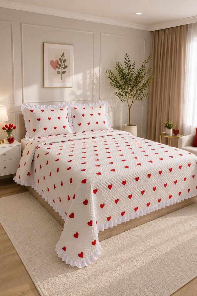 Ultrasonik Kapitoneli Sera Fırfırlı Çift Kişilik Pike Takımı 195x235 cm - 1
