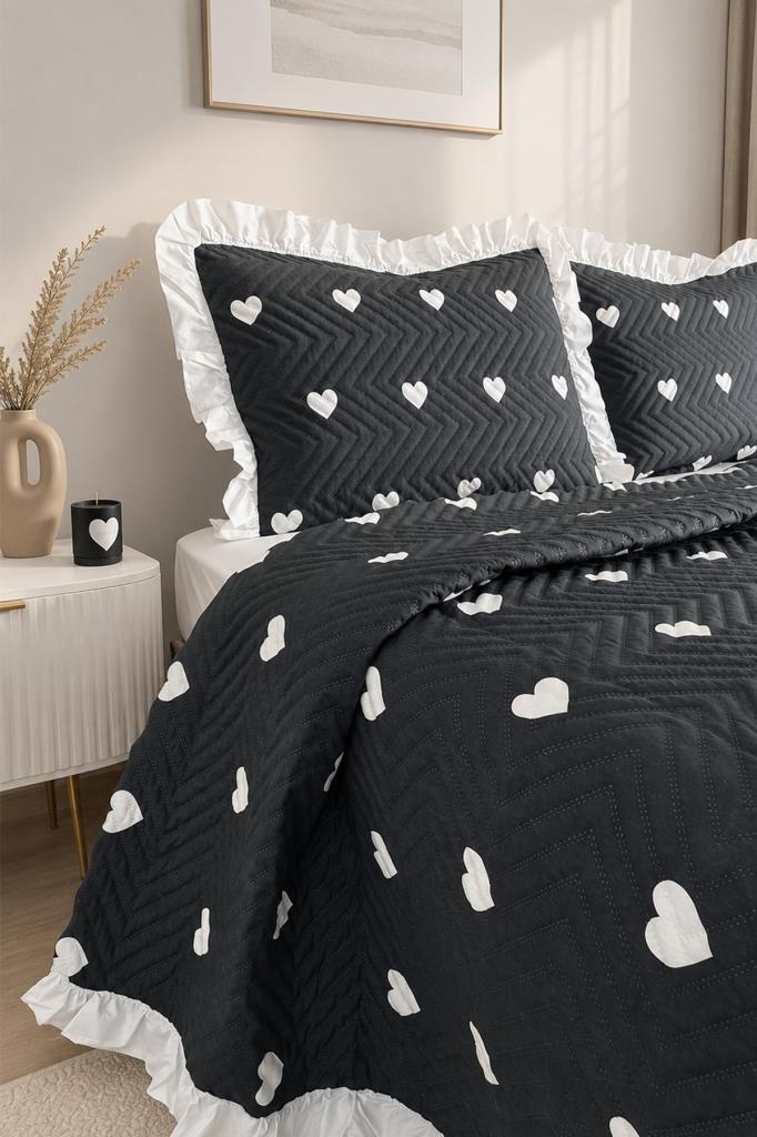 Ultrasonik Kapitoneli Tutku Fırfırlı Çift Kişilik Pike Takımı 195x235 cm - 1