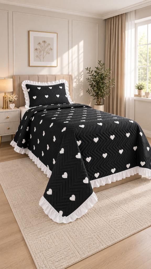 Ultrasonik Kapitoneli Tutku Fırfırlı Tek Kişilik Pike Takımı 160x235 cm - 1