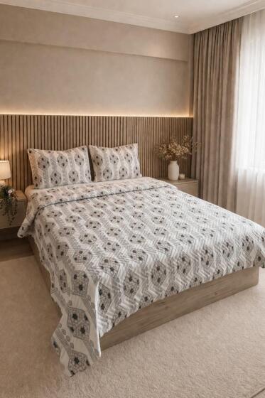 Ultrasonik Kapitoneli Zentera Çift Kişilik Pike Takımı 195x235 cm Bej - Çeyiz Diyarı