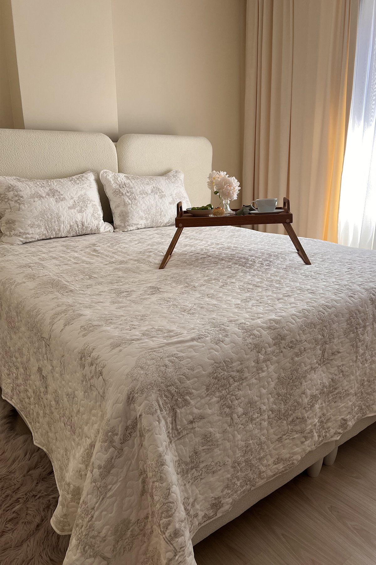 Uniqe Elyaf Dolgulu Çift Kişilik 240x260 Cm Yatak Örtüsü Krem - 4
