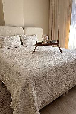 Uniqe Elyaf Dolgulu Çift Kişilik 240x260 Cm Yatak Örtüsü Krem - 4