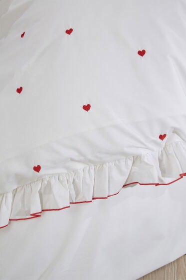 Valentine Love Nakışlı 6 Parça Nevresim Takımı Kırmızı - Çeyiz Diyarı (1)