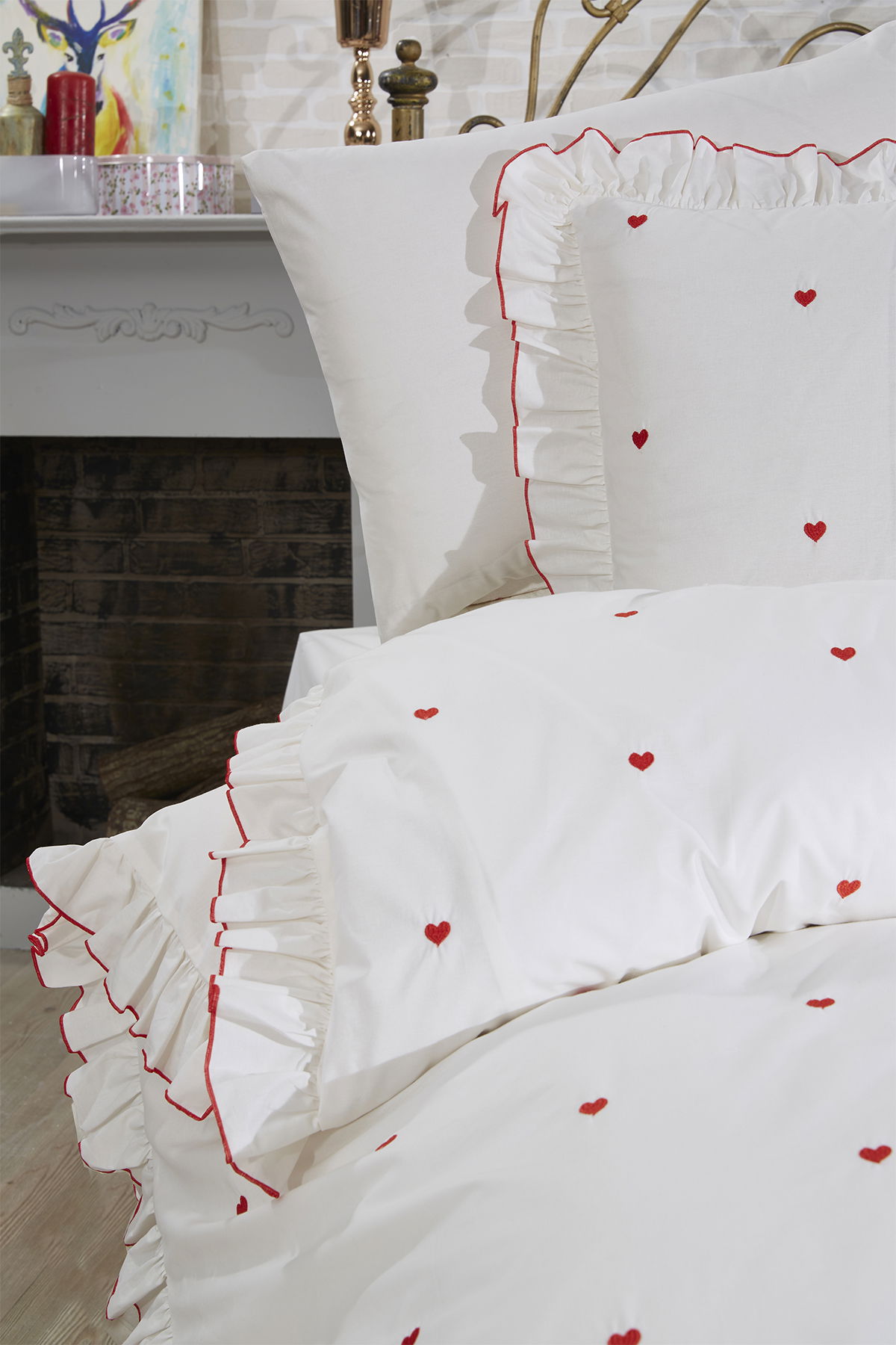 Valentine Love Nakışlı 6 Parça Nevresim Takımı Kırmızı - 3