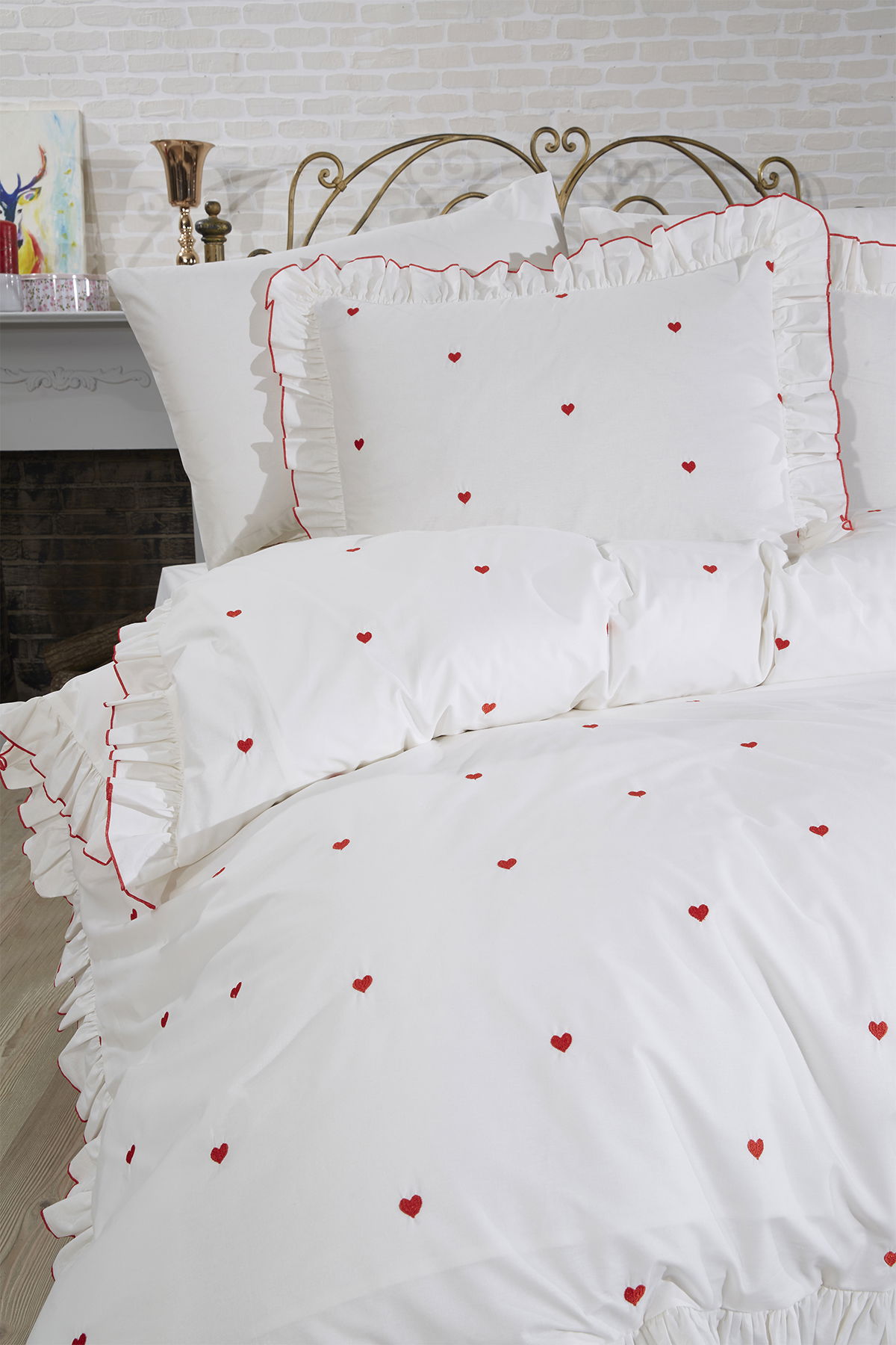 Valentine Love Nakışlı 6 Parça Nevresim Takımı Kırmızı - 4